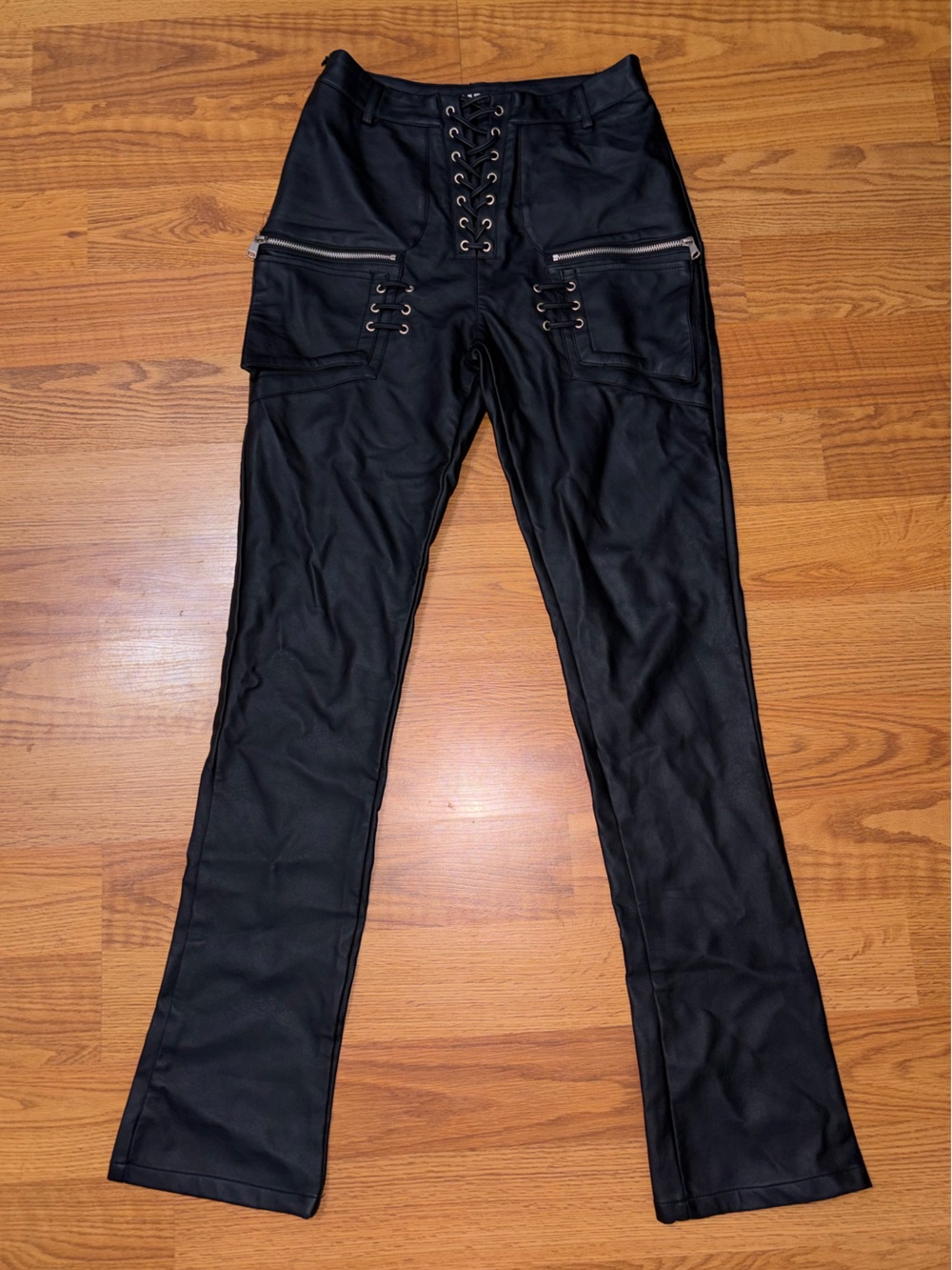 MURCI-Lace Up Detail pleather biker pants